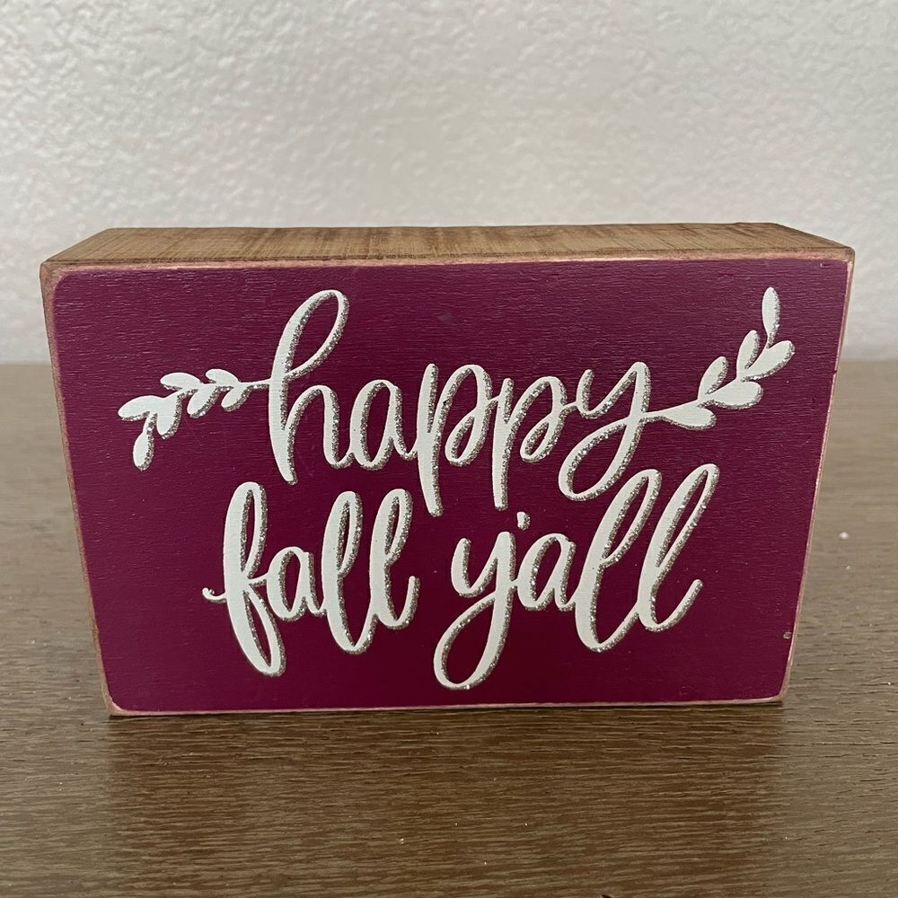 “Happy Fall Y’all” Maroon Rustic Wood Farmhouse Decor Sign